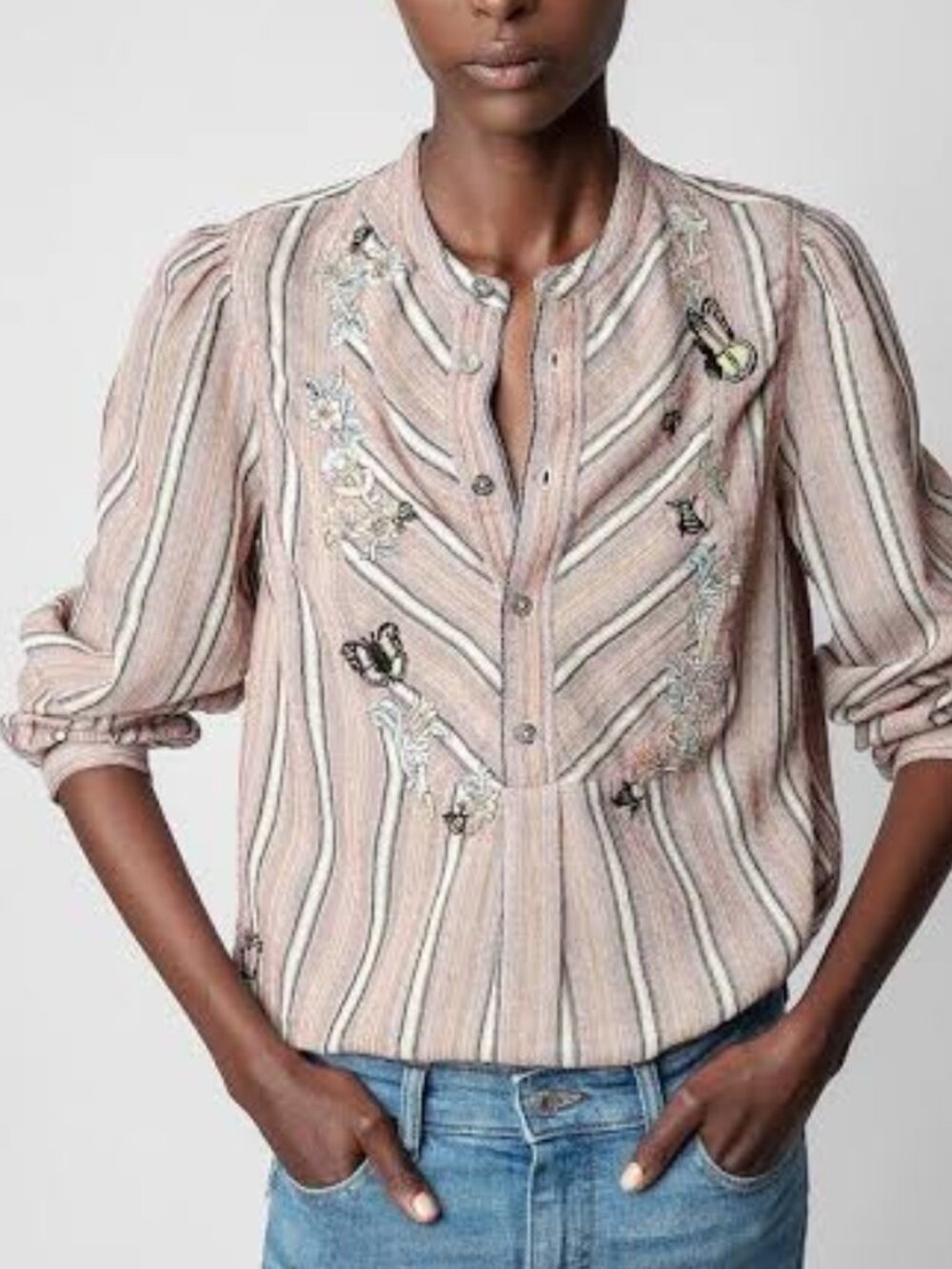 Zadig Voltaire Teda Raye Brod Blouse Size XS 100% Cotton